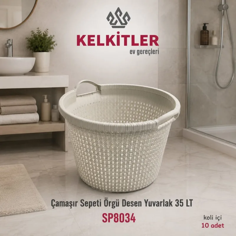 ÇAMAŞIR SEPETİ ÖRGÜ DESEN YUVARLAK 35LTX10