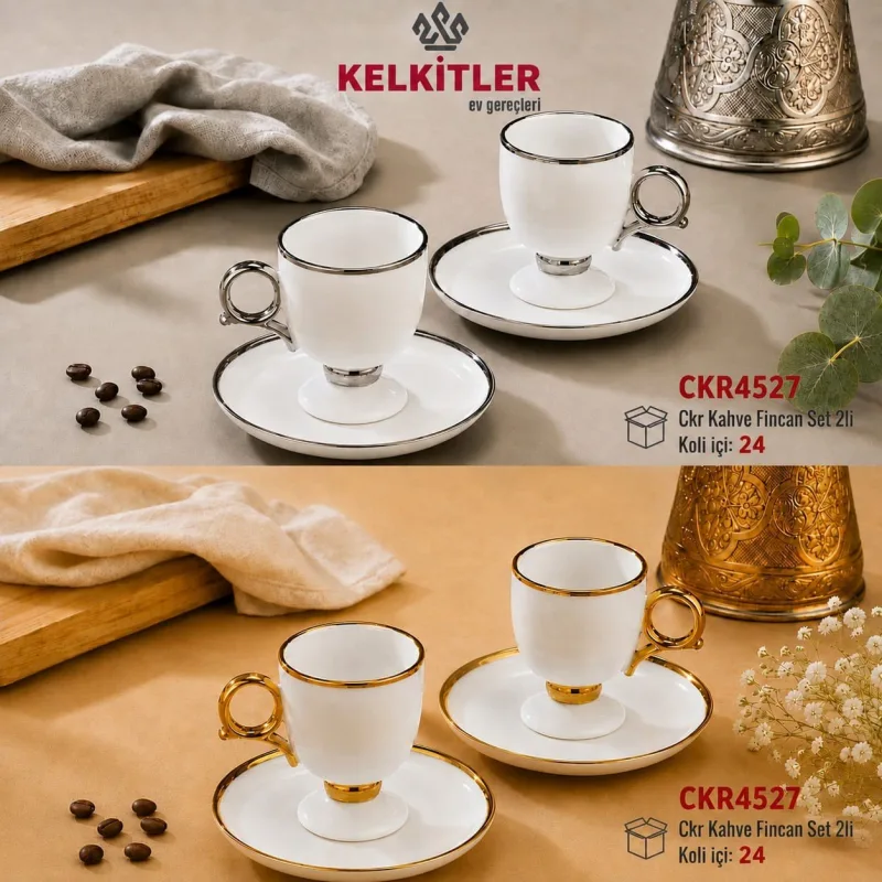 Cooker Zenora Ayaklı Porselen Kahve Fincan Takımı 2 Kişilik 90 ml