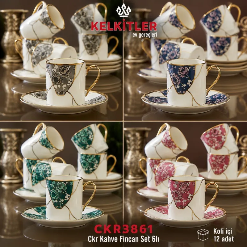 Cooker Lavinya Porselen Kahve Fincan Takımı 6 Kişilik 90 ml