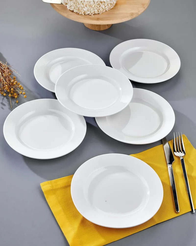 Cooker Porselen Pasta Tabağı Beyaz Geniş Kenarlı 6'lı 19 cm