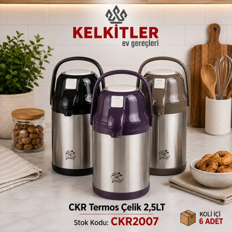 Cooker Pompalı Çift Katlı Çelik Termos 2,5 L