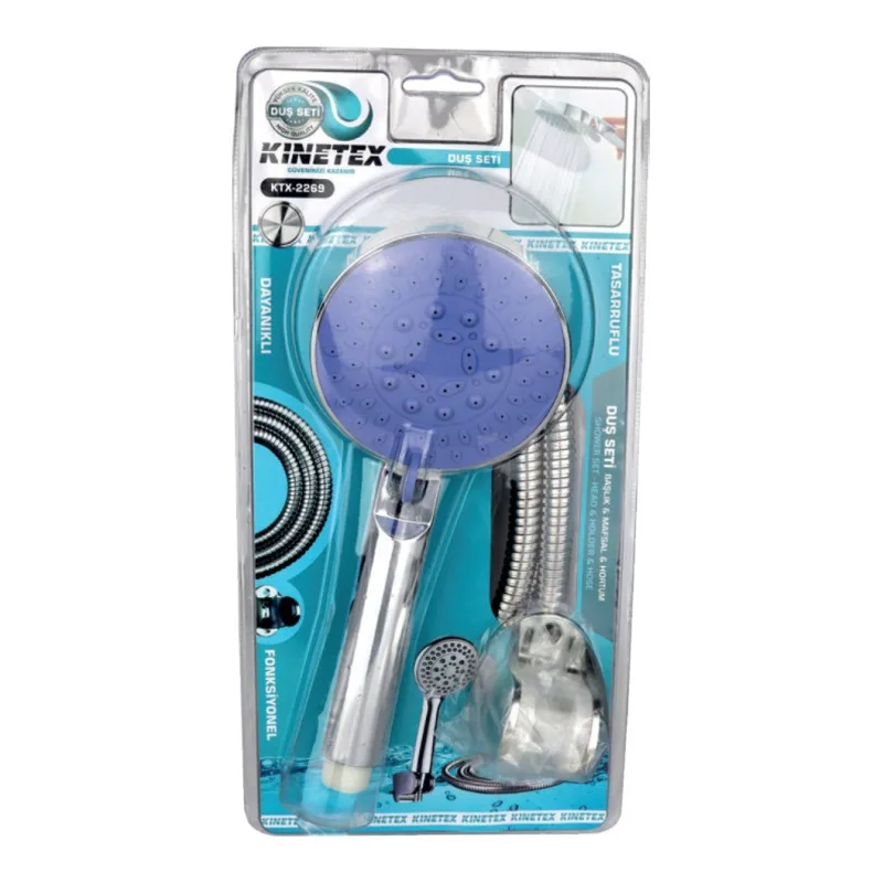 KNITEX Krom Mavi Başlıklı 3 Parçalı Duş Seti