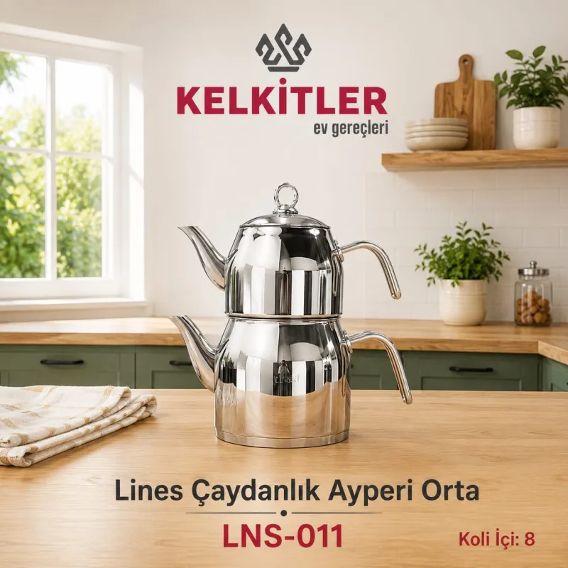 Lines Ayperi Çaydanlık Metal Kulplu Orta Boy
