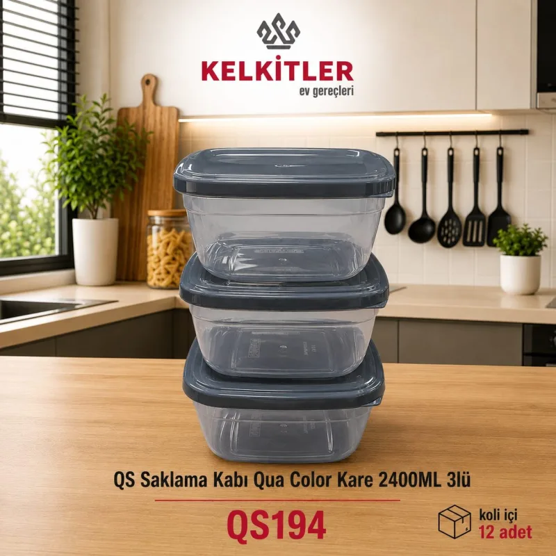 QS Qua Color Kare Saklama Kabı 2400 ml 3'lü