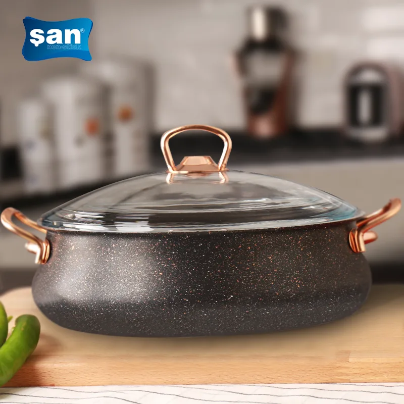 Saray Granit Basık Tencere 28 cm Cam Kapaklı 3 Litre