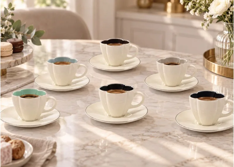 Soft Garden 6 Kişilik Porselen Kahve Fincan Takımı